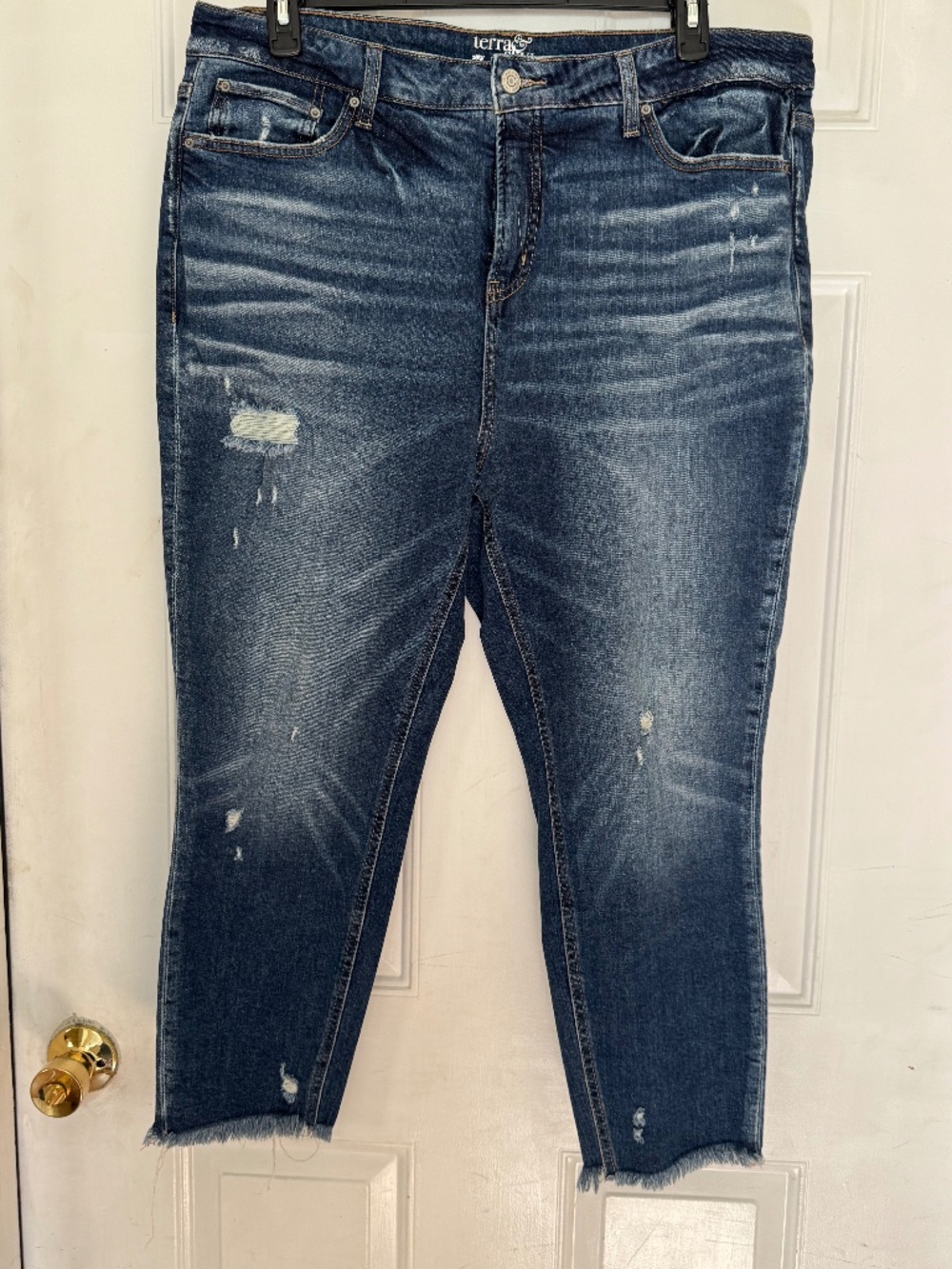 Terra & Sky Distressed Frayed Hem Ankle Skinny Jeans 18W